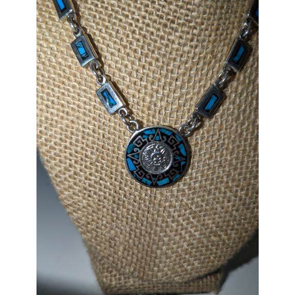 Vintage Taxco Mexico 925 Sterling Silver Necklace & Bracelet Set Sundial Design - Picture 8 of 16